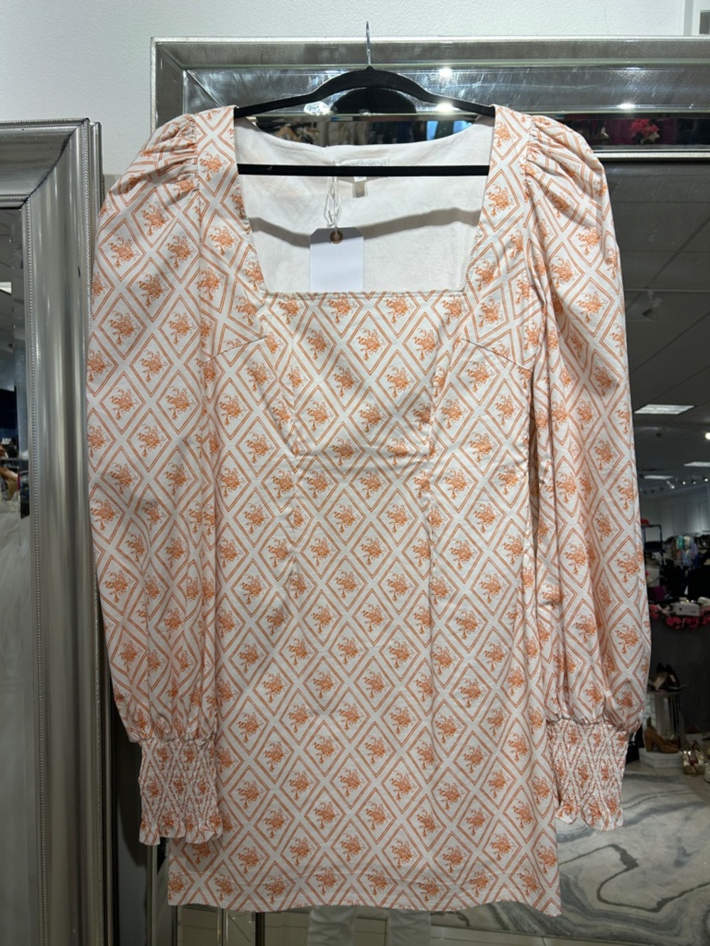 CAROLINE CONSTAS Women's Square-Neck Floral Print Cotton Long Sleeve Dress